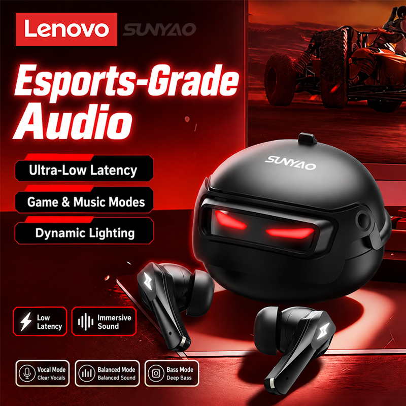 Headphones - Lenovo GT101 ゲーミングヘッドセット、ワイヤレスBluetooth 6.0、ゲームモード対応、低遅延、ノイズキャンセリング、eスポーツ用ヘッドホン、新品