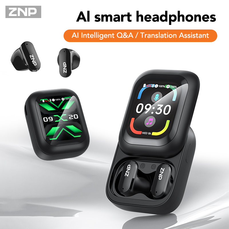 Headphones - ZNP N04 TWS ワイヤレスイヤホン。タッチスクリーン、Bluetooth、AI翻訳機能を搭載。快適な装着感で、ノイズキャンセリング機能付き。