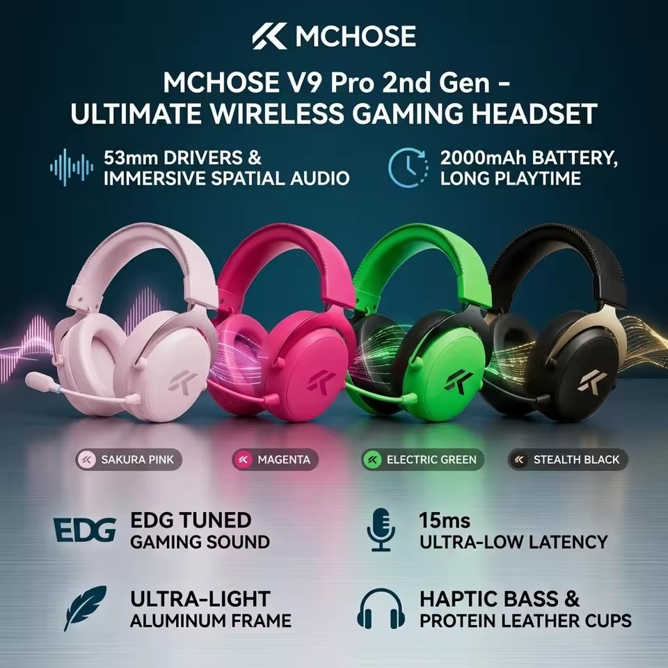 Anc Wireless Over Ear Headphones - MCHOSE V9 Pro 2 Eスポーツ対応 ワイヤレスゲーミングヘッドセット